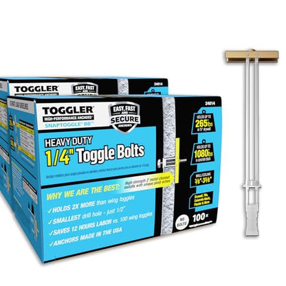 TOGGLER SNAPTOGGLE BB Toggle Anchor, Zinc-Plated Steel Channel, Made in US, 3/8" to 3-5/8" Grip Range, for 1/4"-20 UNC Fastener Size (Pack of 200)