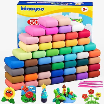 Air Dry Clay, Modelling Clay for Kids, 50 Colors DIY Molding Magic Clay for with Tools, Soft & Non-Sticky, Toys Gifts for Age 3 4 5 6 7 8+ Years Old Boys Girls Kids
