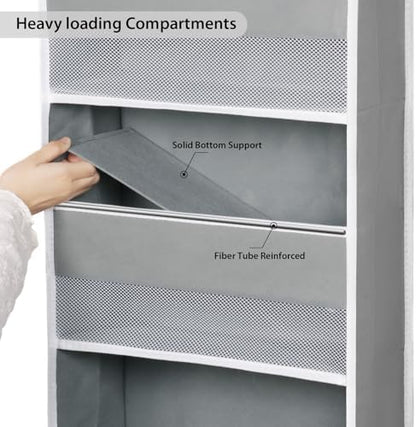Univivi 5-Shelf Fabric Door Storage Over Door Hanging Organizer with 4 Large Pockets and 3 Small PVC Pockets Nursery Closet Cabinet Wall Mount Hanging Storage Organizers for Baby Nursery (Grey)