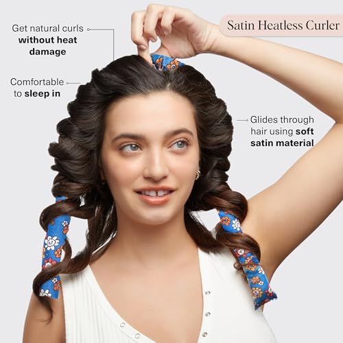 BT21 x Kitsch Satin Heatless Hair Curler Set - Heatless Curls Overnight, Hair Rollers for Soft Curls & Frizz-Free Styling, No Heat Curlers To Sleep in, Curling Rod Headband for Overnight Curl - BT21