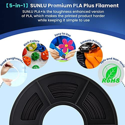 SUNLU 3D Printer Filament PLA Plus 1.75mm 2KG, SUNLU Neatly Wound PLA Filament 1.75mm PRO, PLA+ Filament for Most FDM 3D Printer, Dimensional Accuracy +/- 0.02 mm, 1 kg Spool, 2 Packs, Black+Black
