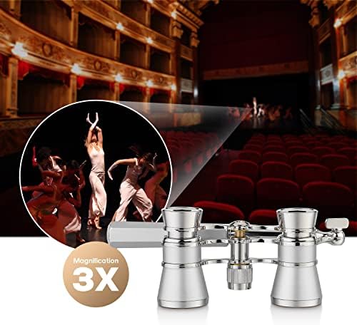 Aomekie Opera Glasses Binoculars 3X25 Lorgnette Theater Glasses Mini Binocular Compact with Handle for Adults Women in Musical Concert（Silver）