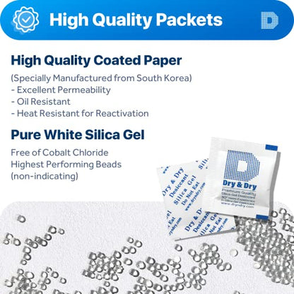 Dry & Dry Silica Gel Packets Desiccants - Rechargeable Silica Gel Packs, Desiccants Packets - 10000 Pack (1 Gram)