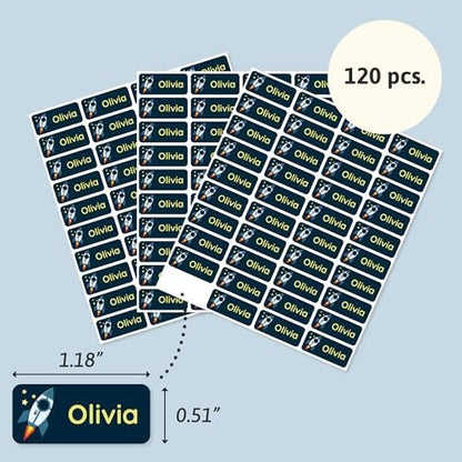 – Personalized Name Labels for Kids (120) – Waterproof & Durable Stickers for Clothing, School & Daycare Items - Space