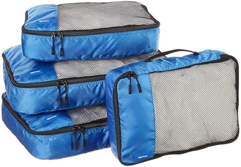 Amazon Basics Packing Cubes for Travel, Packing Organizers Set, 4-Piece-Set (2 Medium And 2 Large) With Double Zipper Pulls and Mesh Top Panel, 100% Durable Polyester, Blue