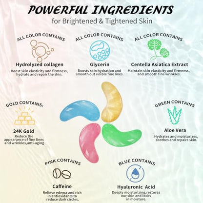 Under Eye Patches(50 Pairs), 24K Gold, Caffeine, Hyaluronic Acid, Aloe Vera Eye Masks for Dark Circles Puffy Eyes Undereye Bags, Eye Skin Care Gift Set for Bachelorette Party Favors