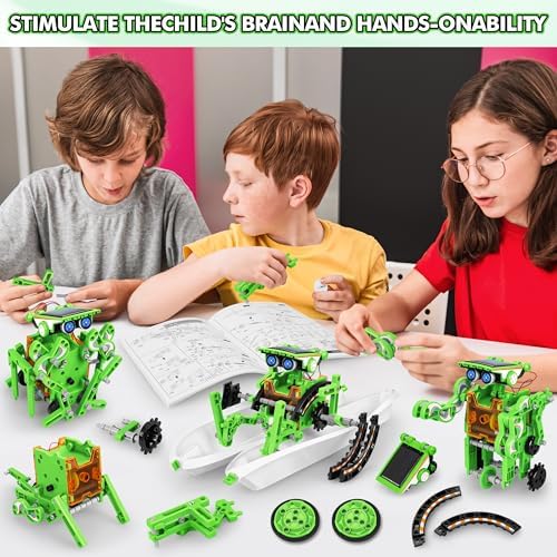 Bottleboom STEM 13-in-1 Education Solar Power Robots Toys for Boys Age 8-12, Educational Toy Science Kits for Kids Experiment Robotics Set Birthday Gifts for 8 9 10 11 12 Years Old-Green