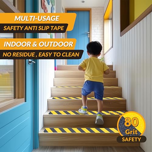 LifeGrip Anti Slip Traction Tape, 4 Inch x 60 Foot, Best Grip, Friction, Abrasive Adhesive for Stairs, Tread Step, Indoor, Outdoor, Caution Yellow/Black