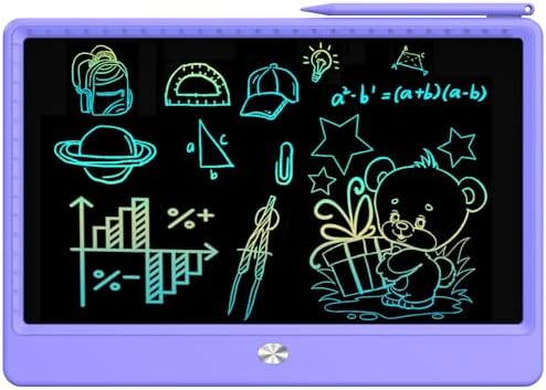 FLUESTON LCD Writing Tablet, Doodle Board Toys Gifts for 3-8 Year Old Girls Boys, 12 Inch Colorful Electronic Board Drawing Pad for Kids, Gifts for Toddler Educational Learning Travel Birthday, Purple