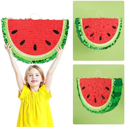 WERNNSAI Watermelon Piñata - Fruit Theme Summer Birthday Party Decorations Kids Fruit Pinata with Blindfold and Bat for Summer Tropical Party Supplies Fiestas Carnival Game