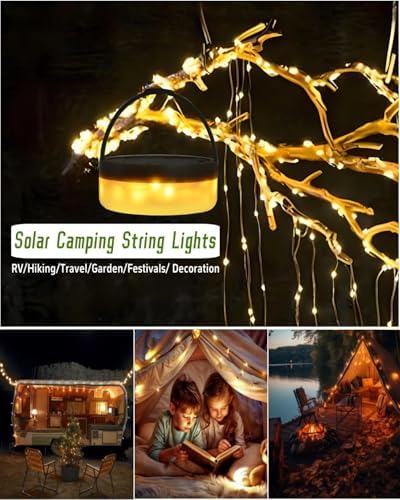 Solar Camping String Lights, 39.4FT Fairy String Lights 150LEDs, Portable Waterproof Camping Lamp with 8 Lighting Modes, Hanging Rechargeable Tent Lantern for Awning Garden Party Decor-Remote Control