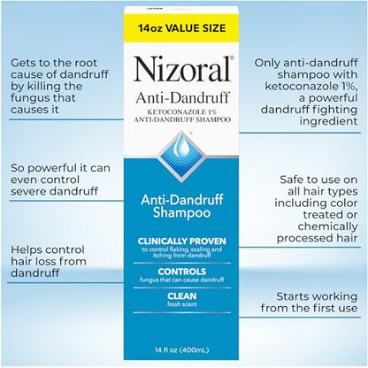 Nizoral Anti-Dandruff Shampoo with 1% Ketoconazole, Fresh Scent, 14 Fl Oz