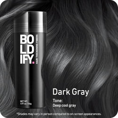 BOLDIFY Hair Fibers (56g) - Fill In Thinning and Fine Hair for an Instantly Fuller, Thicker Look - 14 Shades for Women & Men - Dark Gray