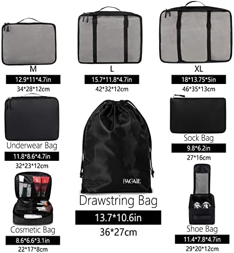 BAGAIL 8 Set Packing Cubes Luggage Packing Organizers for Travel Accessories (Jet Black)
