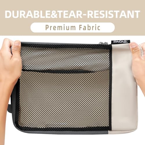 BAGAIL 4 Set/6 Set/8 Set Compression Packing Cubes Travel Accessories Expandable Packing Organizers (Half Mesh, 6-Beige)