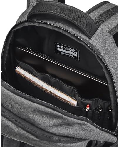 Under Armour Unisex-Adult Hustle 6.0 Backpack, (005) Black Full Heather/Black/Metallic Gold, One Size Fits Most