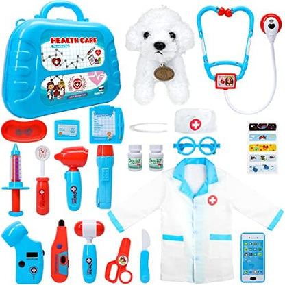 Meland Toy Doctor Kit for Kids - Pretend Play Doctor Set with Carrying Case, Stethoscope Toy & Dress Up Costume - Doctor Play Set for Kids Toddlers Ages 3 4 5 6 Year Old for Role Play Gift