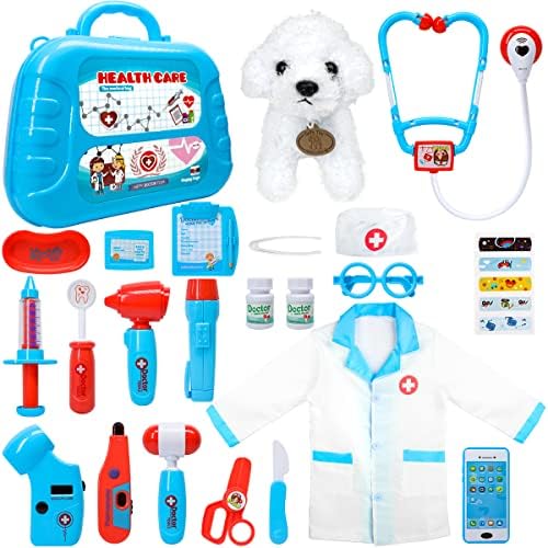 Meland Toy Doctor Kit for Kids - Pretend Play Doctor Set with Carrying Case, Stethoscope Toy & Dress Up Costume - Doctor Play Set for Kids Toddlers Ages 3 4 5 6 Year Old for Role Play Gift