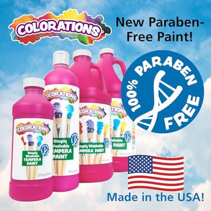 Colorations Paraben-Free Washable Tempera Paint for Kids - Set of 12 Colors, Gallon Value Sizes, Vibrant Poster and Classroom Paint for Creative Projects, Washable, Made in USA, Non-Toxic