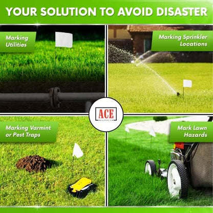 White Marking Flags 1000 Pack - 4x5x15 Inch White Flags for Yard - Markers For Lawn, Irrigation, Landscaping, Survey & Sprinkler Head Marking