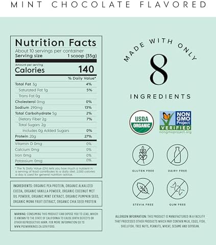 Truvani Vegan Pea Protein Powder | Mint Chocolate | 20g Organic Plant Based Protein Per Serving | 10 Servings | Keto | Gluten & Dairy Free | Low Carb | No Added Sugar