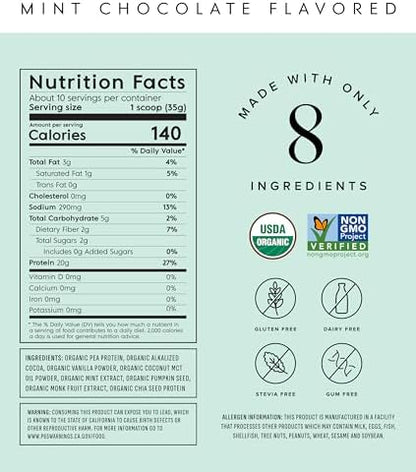Truvani Vegan Pea Protein Powder | Mint Chocolate | 20g Organic Plant Based Protein Per Serving | 10 Servings | Keto | Gluten & Dairy Free | Low Carb | No Added Sugar