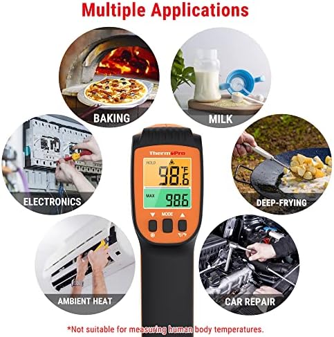 ThermoPro TP450 Dual Laser Temperature Gun for Cooking, Digital Infrared Thermometer for Pizza Oven Grill, Laser Thermometer Gun with Adjustable Emissivity Temp Gun -58℉to 1022℉(Not for Human)