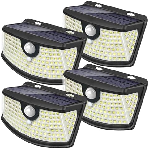 Aootek New Solar Motion Sensor Lights 120 LEDs with Lights Reflector,270° Wide Angle, IP65 Waterproof, Step Lights for Front Door, Yard, Garage, Deck (Front Button 4-Pack)