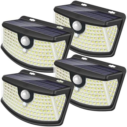 Aootek New Solar Motion Sensor Lights 120 LEDs with Lights Reflector,270° Wide Angle, IP65 Waterproof, Step Lights for Front Door, Yard, Garage, Deck (Front Button 4-Pack)