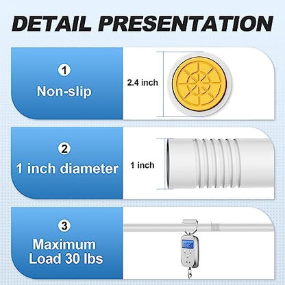 White Shower Curtain Rod 31 to 80 Inch,1 Inch Diameter Adjustable Spring Tension Stainless Steel Telescoping Rod,Easy Install,No Rust