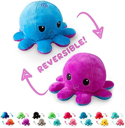 TeeTurtle - The Original Reversible Octopus Plushie - Black + Rainbow - Cute Sensory Fidget Stuffed Animals That Show Your Mood