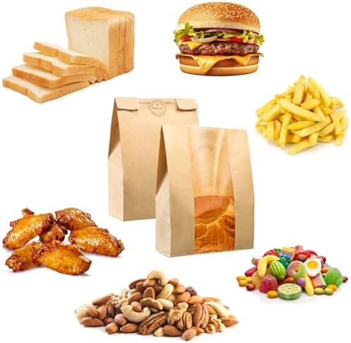 102 Pcs Bread Bags for Homemade Bread, Sourdough Paper Bags With Window, 50% Thicker 13.7x8.2x3.7in, A Large Bakery Bag Used for Storage Sourdough & Snacks, 110 Cute Sealing Stickers With Ties
