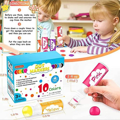 Soucolor 20-Pack 10 Colors Washable Bingo Paint Daubers Markers for Toddlers Kids Preschool, Dot Markers Set with 48 Pages Tearable Activity Book for Toddler Arts and Crafts Kits Supplies