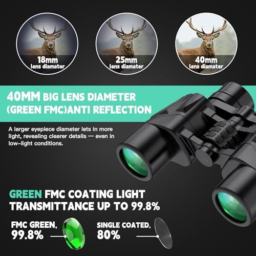 6-16x40 HD Zoom Binoculars for Adults, High Powered, Large View, BAK4 Prism, Waterproof, Clear Low Light Vision for Bird Watching,Hiking, Travel