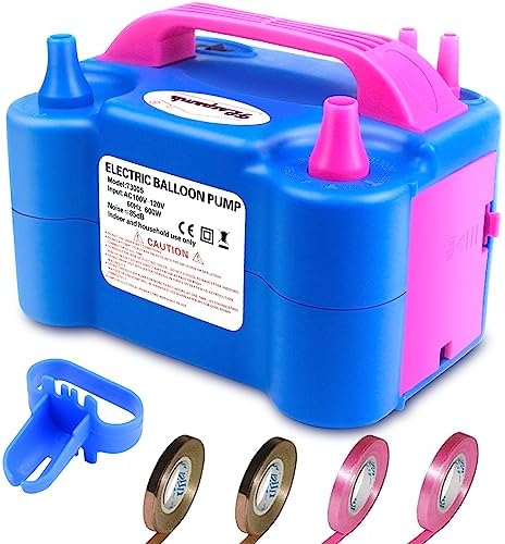 FLSEPAMB Balloon Pump, Electric Balloon Pump, Portable Dual Nozzle 110V 600W Electric Balloon Blower, Balloon Pump Electric for Party Decorations with Tying Tool, Colored Ribbons