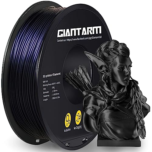 GIANTARM 3D Printer Filament, Silk Black Pla Filament, 1Kg(2.2lbs) Spool, 1.75mm Dimension Accuracy +/- 0.03mm, 3D Printing Filament