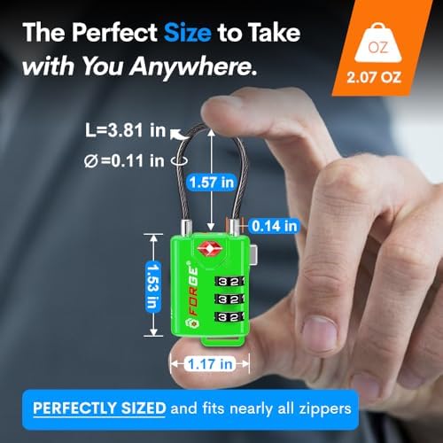 TSA Approved Cable Luggage Locks, Re-settable Combination with Alloy Body (Green 4 Locks)