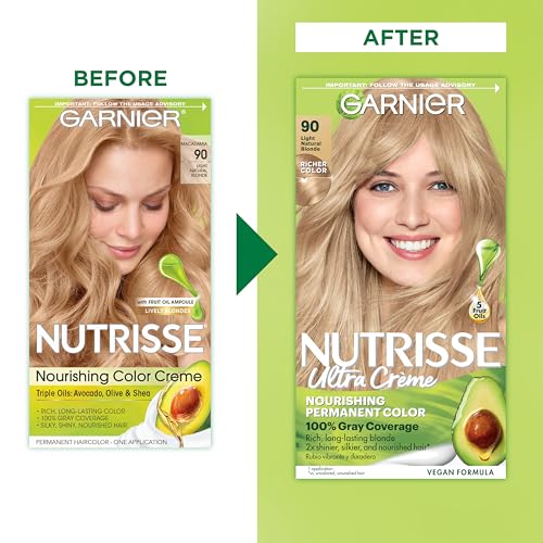 Garnier Hair Color Nutrisse Nourishing Creme, 90 Light Natural Blonde (Macadamia) Permanent Hair Dye, 2 Count (Packaging May Vary)