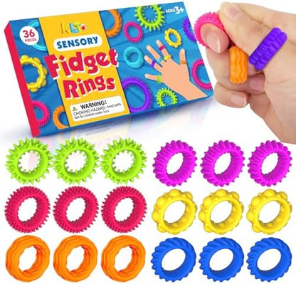Sensory Toys Fidget Rings for Kids 36Pack: Anxiety Rings for Stress - Stretchy Calming Toys for Autism - Bulk Fidgets for Students Classroom Prize