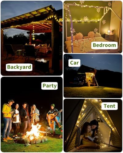 Solar Camping String Lights, 39.4FT Fairy String Lights 150LEDs, Portable Waterproof Camping Lamp with 8 Lighting Modes, Hanging Rechargeable Tent Lantern for Awning Garden Party Decor-Remote Control