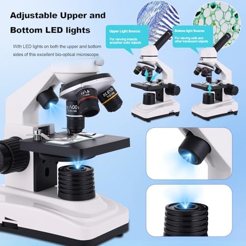 Microscope for Adults & Kids, 40X-2500X High-Power Compound Microscope for Students, School Lab & Home Schooling,Features Prepared Slides Set & Phone Adapter