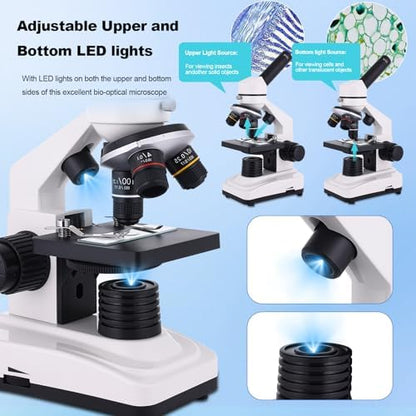 Microscope for Adults & Kids, 40X-2500X High-Power Compound Microscope for Students, School Lab & Home Schooling,Features Prepared Slides Set & Phone Adapter
