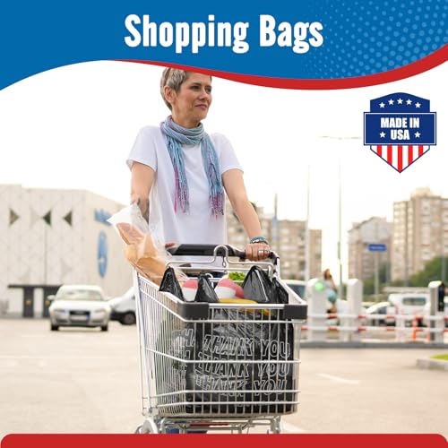 Fuxury 1000 Count Thank You Plastic Bags Black (12" x 6.5" x 21"), T-shirt, Grocery, Take Out, To Go,Restaurants, Retail Shopping Bags in Bulk for Small Business (Made in USA)