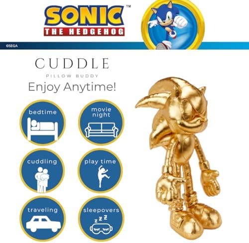 Franco Sonic The Hedgehog Anime 24K Gold Kids Bedding Super Soft Plush Cuddle Pillow Buddy, One Size, (Officially Licensed Product)