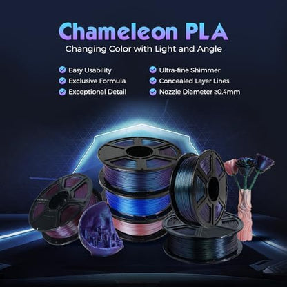 FLASHFORGE PLA Filament 1.75mm +/- 0.02mm Rose Quartz, Color Changeable 3D Printer Filament 1kg (2.2lbs), Chameleon 3D Printing Filament Changing Colors with Light, Perfectly Hide The Layer Line