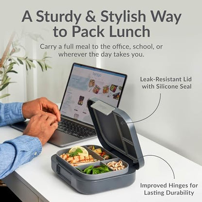 Bentgo Modern - Adult & Teen Bento Lunch Box; 3-4 Compartments, Leak-Resistant, 5.5 Cup Capacity/44 fl oz, Improved Locking Clips, Reusable, BPA-Free, Dishwasher/Microwave Safe Tray (Dark Gray)