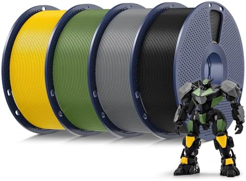 SUNLU 4kg PLA 3D Printer Filament Bundle Multicolor, Neatly Wound PLA Filament 1.75mm ±0.02mm, Individually Vacuum Packed, 4kg in Total, 1kg per Spool, 4 Pack, Black+Grey+Olive Green+Vivid Yellow