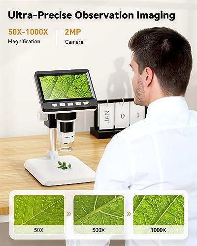 4.3" Digital Microscope for Adults, SKYEAR Coin Microscope1000X Magnification with 8 Ajustable LED Fill Lights, USB Microscope for Windows/MacOS, Coin Collection Supplies