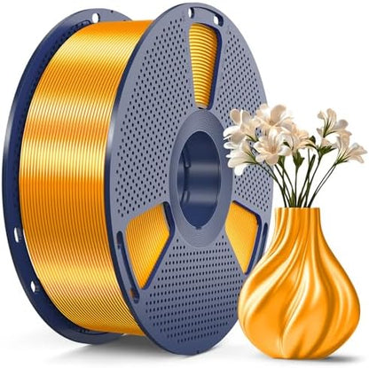SUNLU 3D Printer Silk Filament,Shiny Silk PLA Filament 1.75mm, Smooth Silky Surface, Great Easy to Print for 3D Printers, Dimensional Accuracy +/- 0.02mm, Silk Brass 1KG
