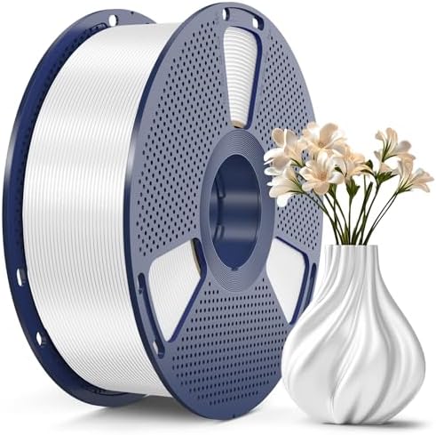 SUNLU 3D Printer Silk Filament,Shiny Silk PLA Filament 1.75mm, Smooth Silky Surface, Great Easy to Print for 3D Printers, Dimensional Accuracy +/- 0.02mm, Silk White 1KG